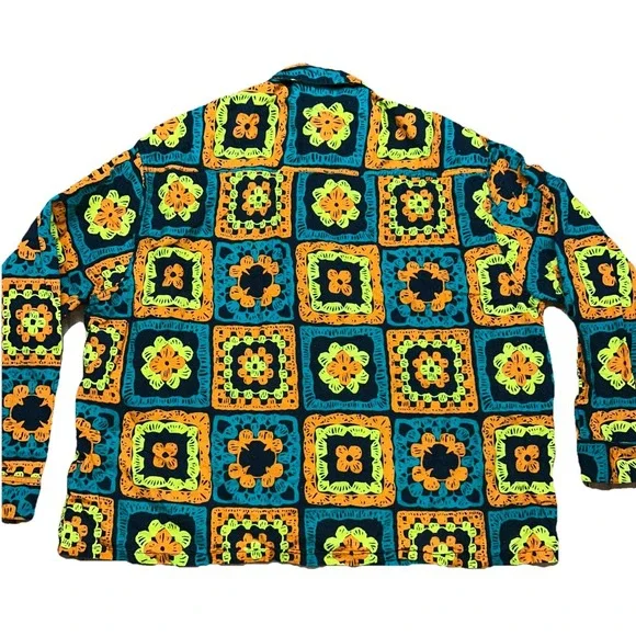 ASOS DESIGN Boxy Oversized Shirt Linen Blend W/ Crochet Print Men's Large - Picture 6 of 7